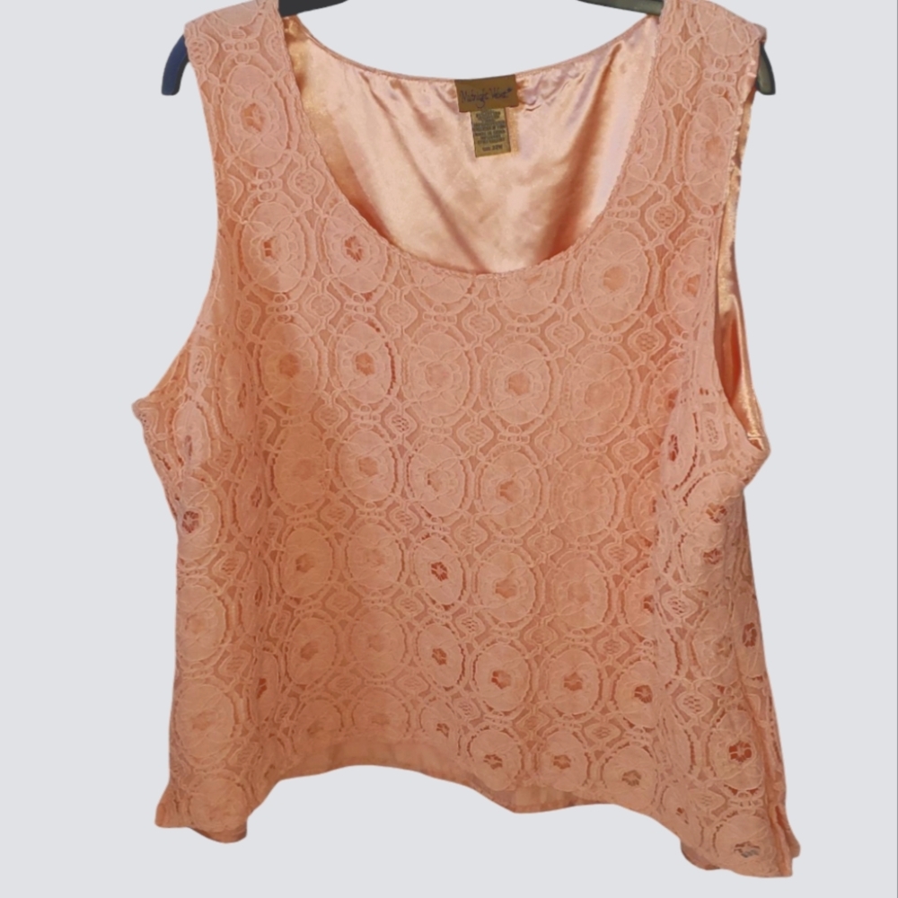 Midnight Velvet Sleeveles Lace Crochet Peach Top Size 22w